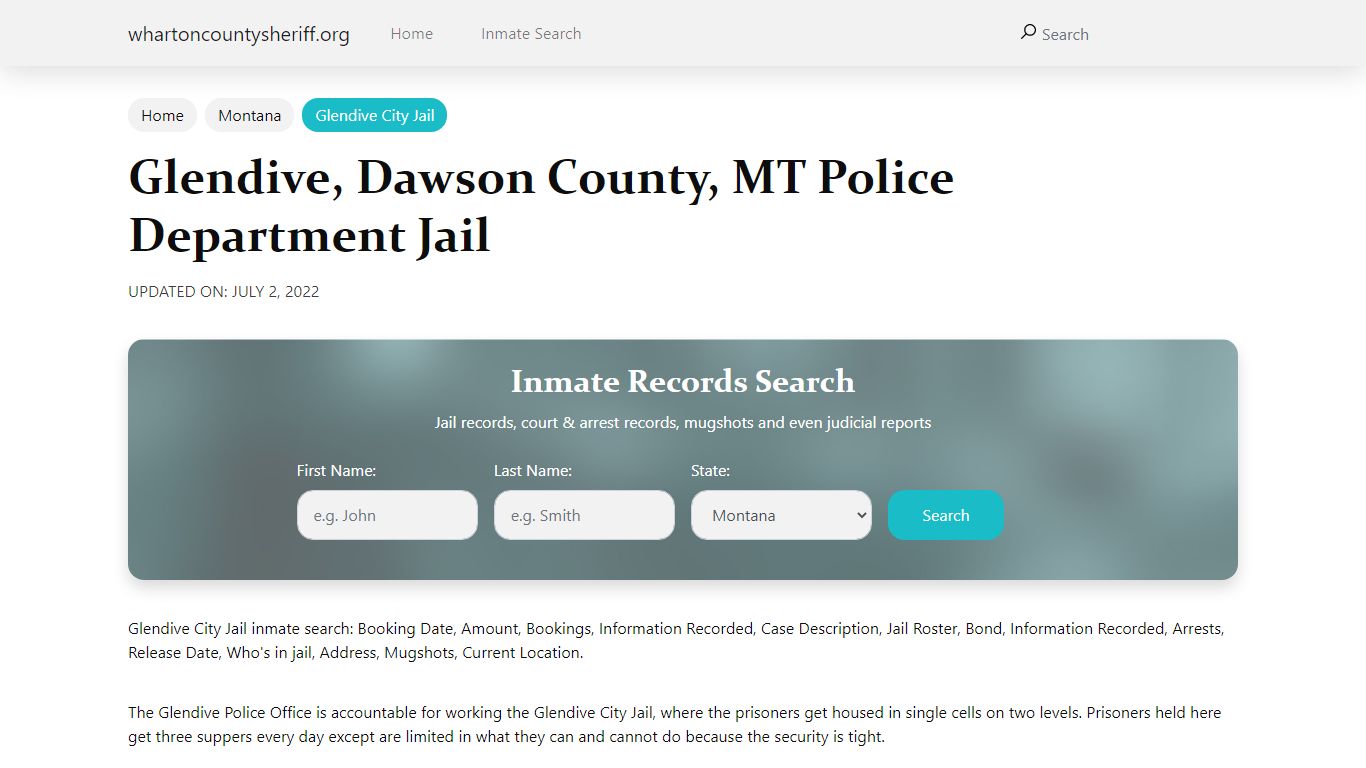 Glendive, MT City Jail Inmates, Arrests